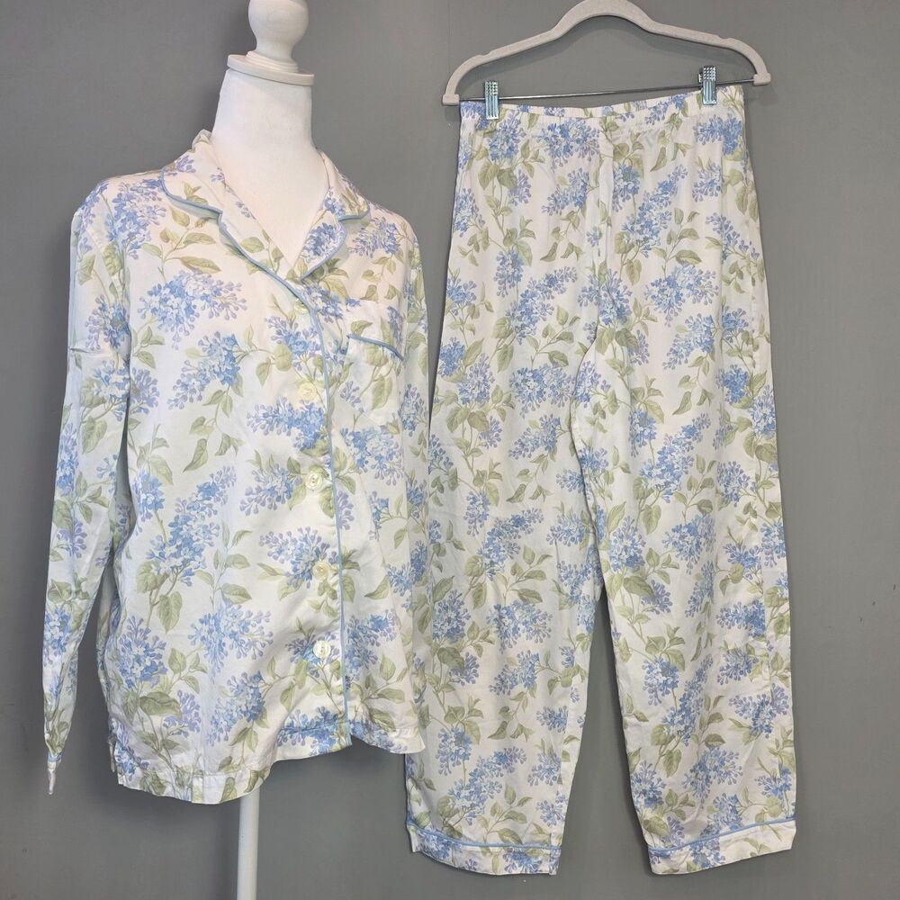 LL Bean Pajama Lounge Set Cotton MD Floral Soft Cozy Casual Cottage Boho